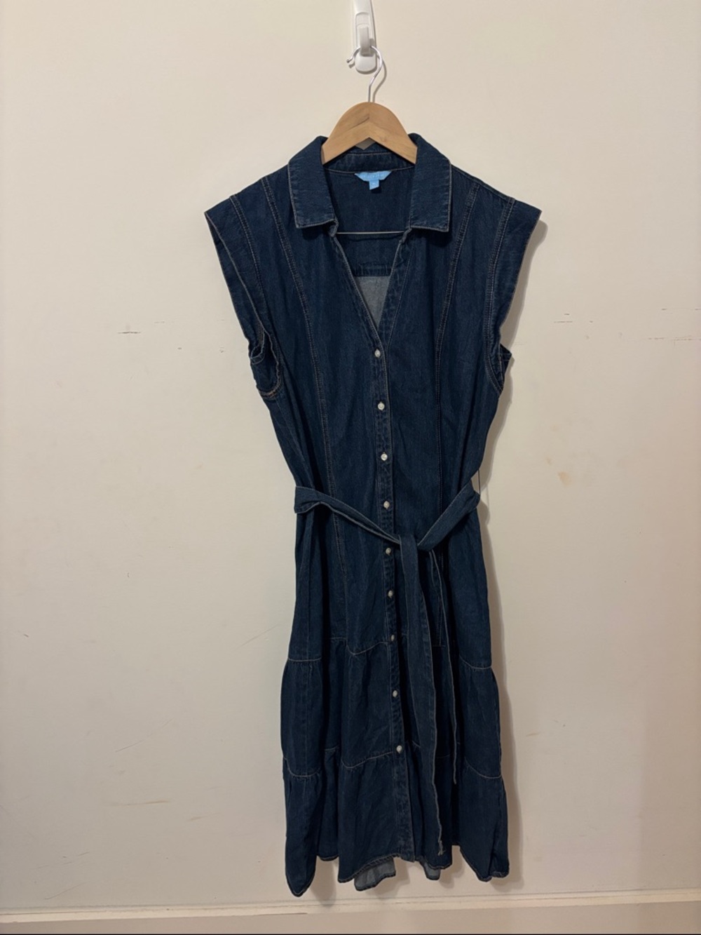 Draper James Dark Blue Denim Button-Front Midi Dress